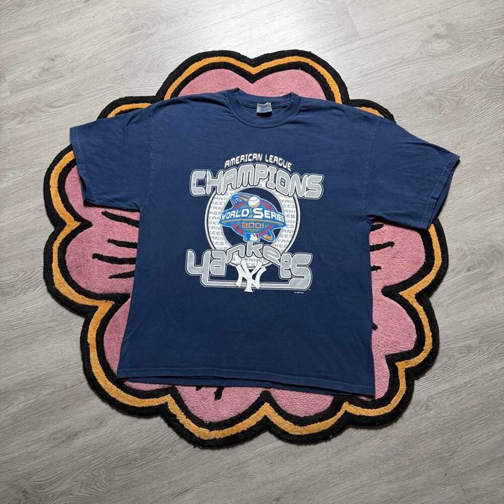Vintage Y2K New York Yankees American League Champs Graphic T-shirt Size XL Navy